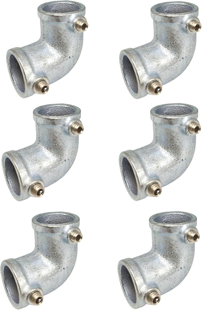 FLEXKEA Galvanized Pipe Fittings, 90 Degree L Tube Connector Fit for 1 Inch(25.4 mm) OD Steel Pipe, Structural Elbow Joint Between Two Pipes Connector, Cast Iron (6) - Image 1